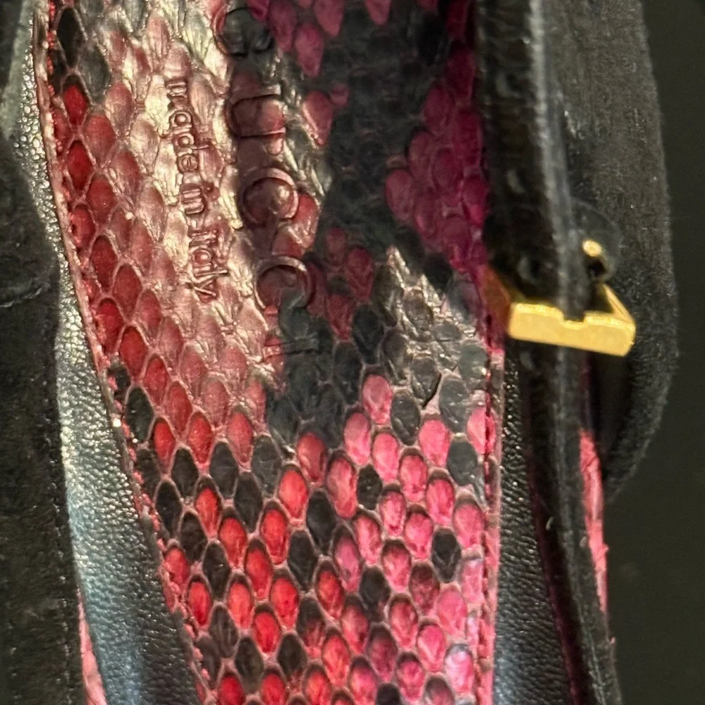 Gucci Black Suede and Pink Snakeskin peep toe heels EUC